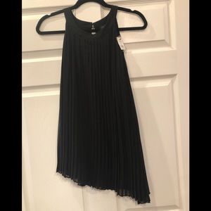 Saks Fifth Avenue Black Top with Sheer Pleated Overlay